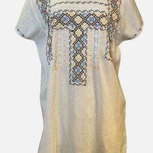 Vintage Lucky Brand Belted Embroidered Tunic Top Shirt Cover-Up Beach, sz L